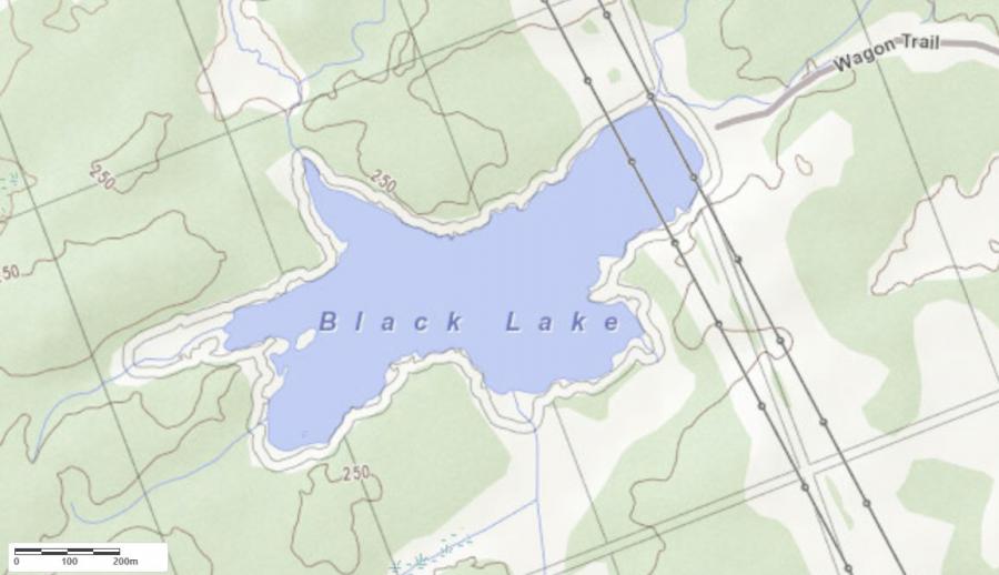Topographical Map of Black Lake in Municipality of Whitestone and the District of Parry Sound